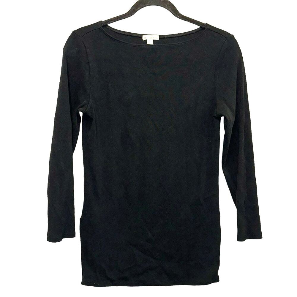 GAP Black Long Sleeve Zip Side Top Small Minimalist Stretch Tee